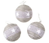 Szare bombki z gwiazdką do zawieszenia 8 cm, 3 sztuki