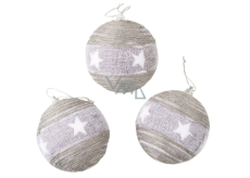 Szare bombki z gwiazdką do zawieszenia 8 cm, 3 sztuki