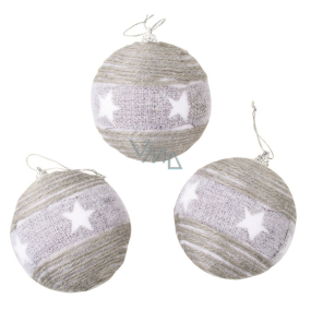 Szare bombki z gwiazdką do zawieszenia 8 cm, 3 sztuki