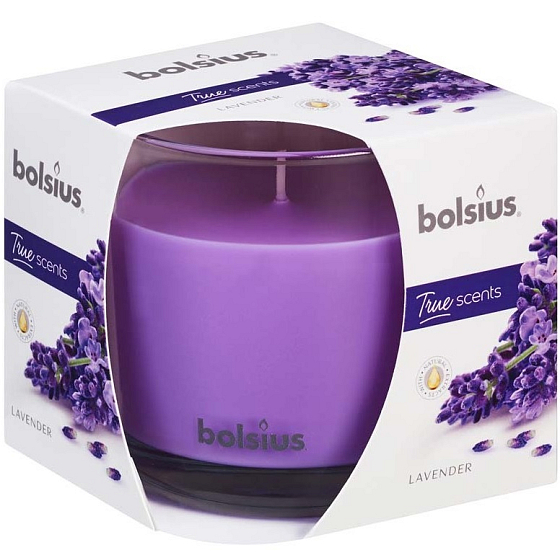 Bolsius True Scents Lavender - Lawenda zapachowa świeca w szkle 95 x 95 mm, czas palenia 43 godzin