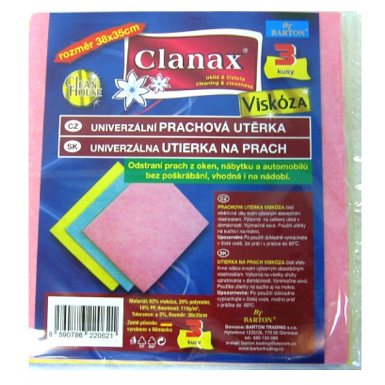 Clanax Univerzální utěrka viskóza netkaná 34 x 38 cm, 3 kusy
