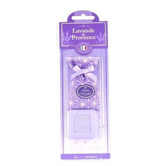 Esprit Provence Levandule toaletní mýdlo 25 g + levandulový vonný pytlík s květy, kosmetická sada pro ženy