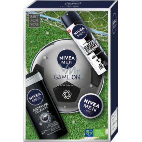 Nivea Men Game On Active Clean sprchový gel 250 ml + Creme krém 75 ml + Invisible Black & White antiperspirant deodorant sprej 150 ml, kosmetická sada pro muže Nivea Men Game On Active Clean sprchový gel 250 ml + Creme krém 75 ml + Invisible Black & White antiperspirant deodorant sprej 150 ml, kosmetická sada pro muže