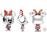 Zawieszka ze srebra próby 925 Disney Minnie Mouse myszka w kropkowanej sukience i kokardką, koralik do bransoletki