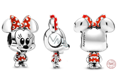 Zawieszka ze srebra próby 925 Disney Minnie Mouse myszka w kropkowanej sukience i kokardką, koralik do bransoletki