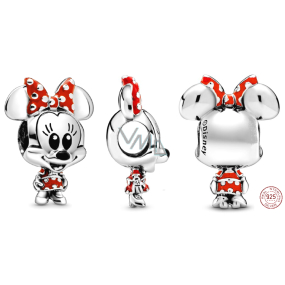 Zawieszka ze srebra próby 925 Disney Minnie Mouse myszka w kropkowanej sukience i kokardką, koralik do bransoletki