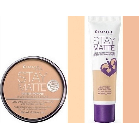 Rimmel London Stay Matte Liquid Mousse make-up 200 Soft Beige 30 ml + Stay Matte Powder pudr 004 Sandstorm 14 g