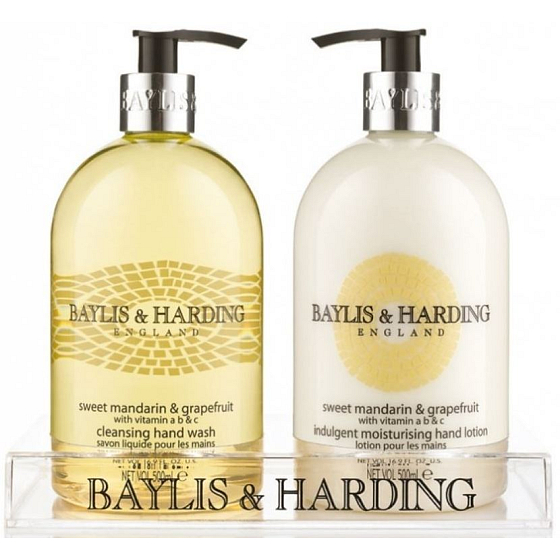 Baylis & Harding Mandarinka a Grapefruit tekuté mýdlo dávkovač 500 ml + mléko na ruce dávkovač 500 ml, kosmetická sada
