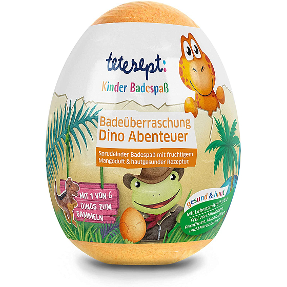Tetesept Dinosauři šumivá koule - vejce do koupele s figurkou dinosaura 140 g
