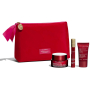 Clarins Super Restorative krem na dzień dla wszystkich typów skóry 50 ml + krem na noc dla wszystkich typów skóry 50 ml + aktywne serum do wygładzania konturów twarzy 10 ml + kosmetyczka, zestaw kosmetyków dla kobiet