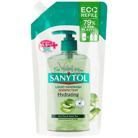 Sanytol Zielona Herbata & Aloe Vera Dezynfekujący Nawilżający Płyn do Rąk 500 ml Wkład