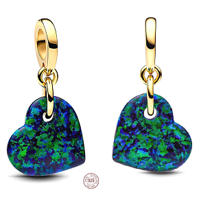 Zawieszka ze srebra próby 925 Serce - atmosfera deszczowego lasu, charms do bransoletki miłości