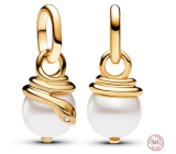 Zawieszka srebrna 925 Mini Wąż z perełką, charms do bransoletki
