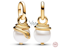 Zawieszka srebrna 925 Mini Wąż z perełką, charms do bransoletki