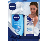 Nivea Express Hydration lehké tělové mléko pro normální až suchou pokožku 250 ml + Pure Fresh sprchový gel 250 ml, pro ženy kosmetická sada