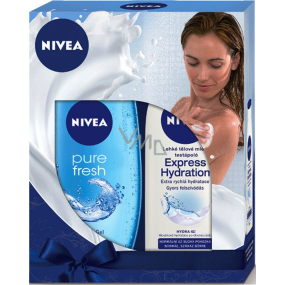 Nivea Express Hydration lehké tělové mléko pro normální až suchou pokožku 250 ml + Pure Fresh sprchový gel 250 ml, pro ženy kosmetická sada