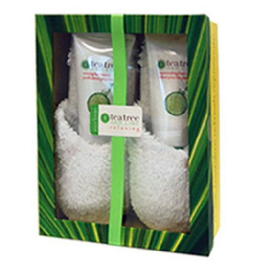 Grace Cole Tea Tree & Lime přípravek na mytí nohou 200 ml + tonikum na chodidla 200 ml + papuče, kosmetická sada
