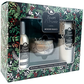 Tesori d Oriente Muschio Bianco toaletní voda pro ženy 100 ml + sprchový gel 250 ml + orientální svíčka 109 g, dárková sada