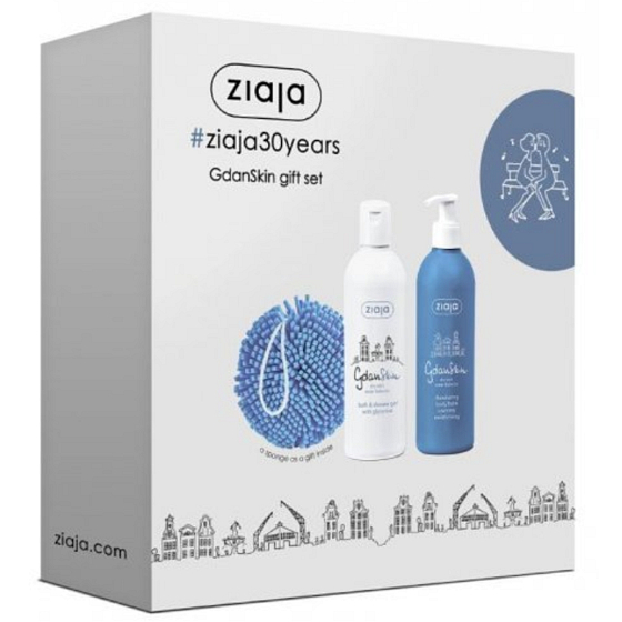 Ziaja GdanSkin Glycerin koupelový a sprchový gel 300 ml + tělový balzám rozsvětlující 300 ml + mycí houba, kosmetická sada
