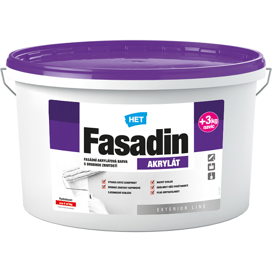 Het Fasadin farba fasadowa z drobnym ziarnem, biała, 15 + 3 kg