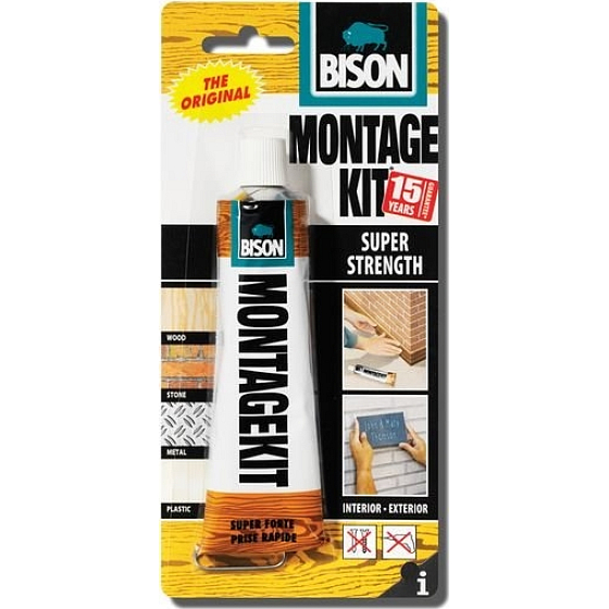 Bison Montagekit uniwersalne klej montażowy z neoprenu umożliwiający klejenie kontaktowe super mocne 125 g