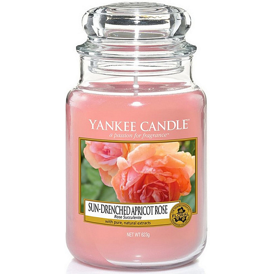 Yankee Candle Sun Drenched Apricot Rose - Wyśmiewana morela różana duża świeca zapachowa Classic szkło 623 g