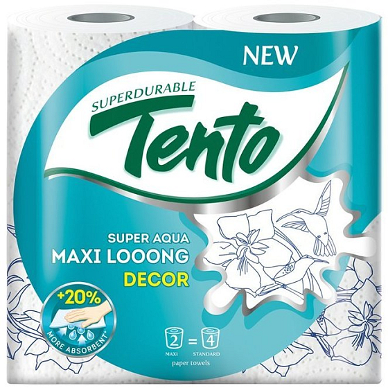 Tento Super Aqua Maxi Looong Decor papírové utěrky extra dlouhé s dekorem 2 vrstvé 82 útržků 2 role