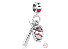 Zawieszka ze srebra próby 925 Baseball I Love 2w1 charms do bransoletki sport