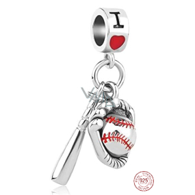 Zawieszka ze srebra próby 925 Baseball I Love 2w1 charms do bransoletki sport