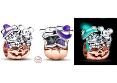 Zawieszka ze srebra próby 925 Disney Mickey Mouse & Minnie Mouse Halloweenowa świecąca koralka do bransoletki