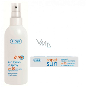 Ziaja Sun SPF 30+ UVA/UVB voděodolné opalovací mléko sprej 170 ml + Sopot Sun SPF 30 krém na rty a znamínka 15 ml, duopack