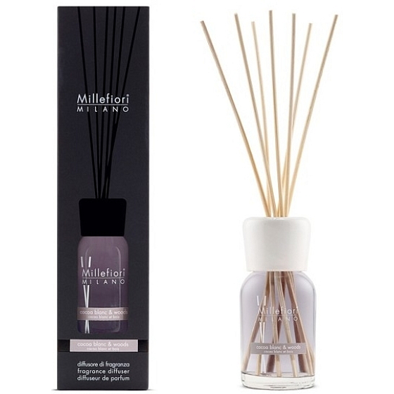 Millefiori Milano Natural Cocoa Blanc & Woods - Bílé kakao a dřeva Difuzér 100 ml + 7 stébel v délce 25 cm do menších prostor vydrží 5-6 týdnů