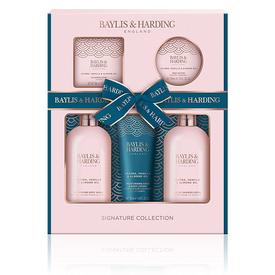 Baylis & Harding Jojoba, wanilia i olej migdałowy żel myjący 300 ml + krem pod prysznic 300 ml + mleczko do rąk i ciała 130 ml + mydło toaletowe 150 g + masło do ciała 100 ml, zestaw kosmetyków dla kobiet
