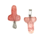 Kryształ różowy Penis pro szczęście, přívěsek ručně broušený cca 11 x 22 mm, kámen kamenů