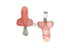 Kryształ różowy Penis pro szczęście, přívěsek ručně broušený cca 11 x 22 mm, kámen kamenů