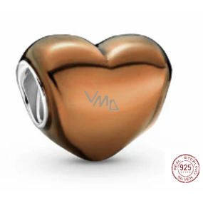 Charm Srebrny 925 Metaliczne brązowe serce, koralik na bransoletkę, miłość