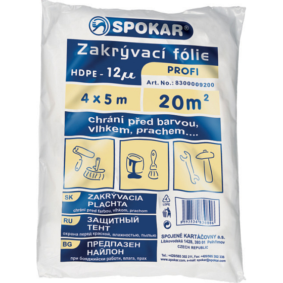 Spokar Profi Zakrývací fólie na malování HDPE, 12 µ, 20 m?, 4 × 5 m