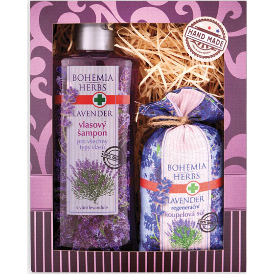 Bohemia Gifts Lavender šampon na vlasy 250 ml + sůl do koupele v plátěném sáčku 200 g, kosmetická sada