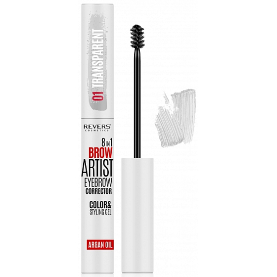 Revers Brow Artist Corrector 8v1 korektor na obočí a styling gel s arganovým olejem 01 Transparent 7 ml