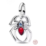 Charm Sterlingové stříbro 925 Pavouk s rubínovým srdcem – symbol odvahy a síly, přívěsek na náramek zvíře