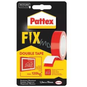 Pattex Fix oboustranná extra silná lepicí montážní páska, nosnost 120 kg, 1,5 m × 19 mm Pattex Fix oboustranná extra silná lepicí montážní páska, nosnost 120 kg, 1,5 m × 19 mm