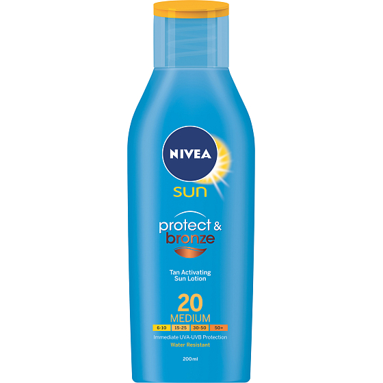 Nivea Sun OF 20 Protect & Bronze mleko do opalania wspierające opalanie, 200 ml