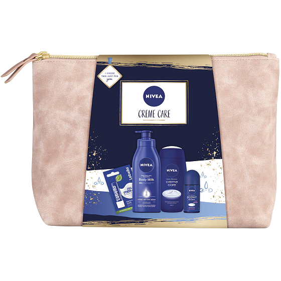 Nivea Creme Care tělové mléko 400 ml + sprchový gel 250 ml + antiperspirant roll-on 50 ml + Labello Original balzám na rty 4,8 g + etue, kosmetická sada pro ženy