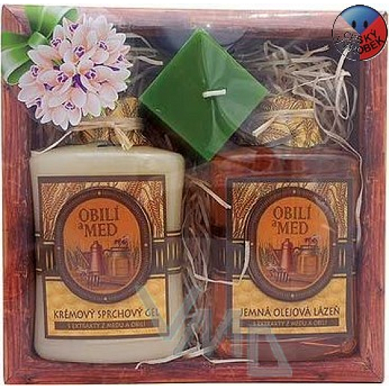 Bohemia Gifts Obilí a med sprchový gel 300 ml + Lázeň 300 ml + Svíčka, kosmetická sada