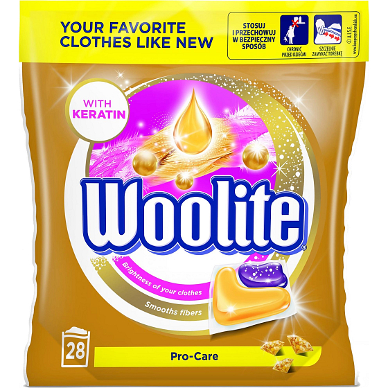 Woolite Pro-Care Keratin gelové kapsle na praní jemného prádla, zjemňuje a chrání vlákna 28 kusů