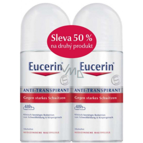 Eucerin 48h kuličkový antiperspirant deodorant roll-on bez alkoholu pro citlivou pleť 2 x 50 ml, duopack Eucerin 48h kuličkový antiperspirant deodorant roll-on bez alkoholu pro citlivou pleť 2 x 50 ml, duopack