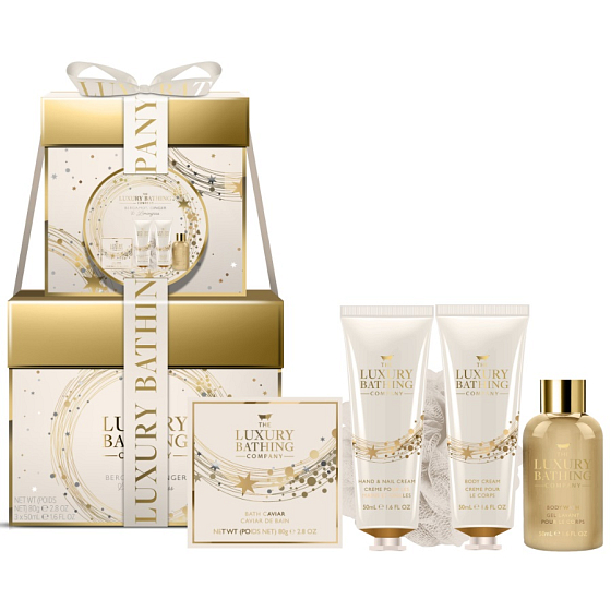 Grace Cole Bergamot, Ginger & Lemongrass mycí gel 50 ml + krém na ruce a tělo 2 x 50 ml + perly do koupele 80 g + mycí houba, kosmetická sada pro ženy