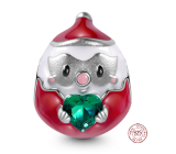 Charm Srebrna 925 Santa i zielone serce, koralik na bransoletkę Boże Narodzenie