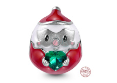 Charm Srebrna 925 Santa i zielone serce, koralik na bransoletkę Boże Narodzenie