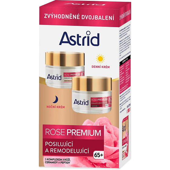 Astrid Rose Premium 65+ wzmacniający i modelujący krem do twarzy dla bardzo dojrzałej skóry 50 ml + Rose Premium 65+ wzmacniający i modelujący krem na noc dla bardzo dojrzałej skóry 50 ml, duopack